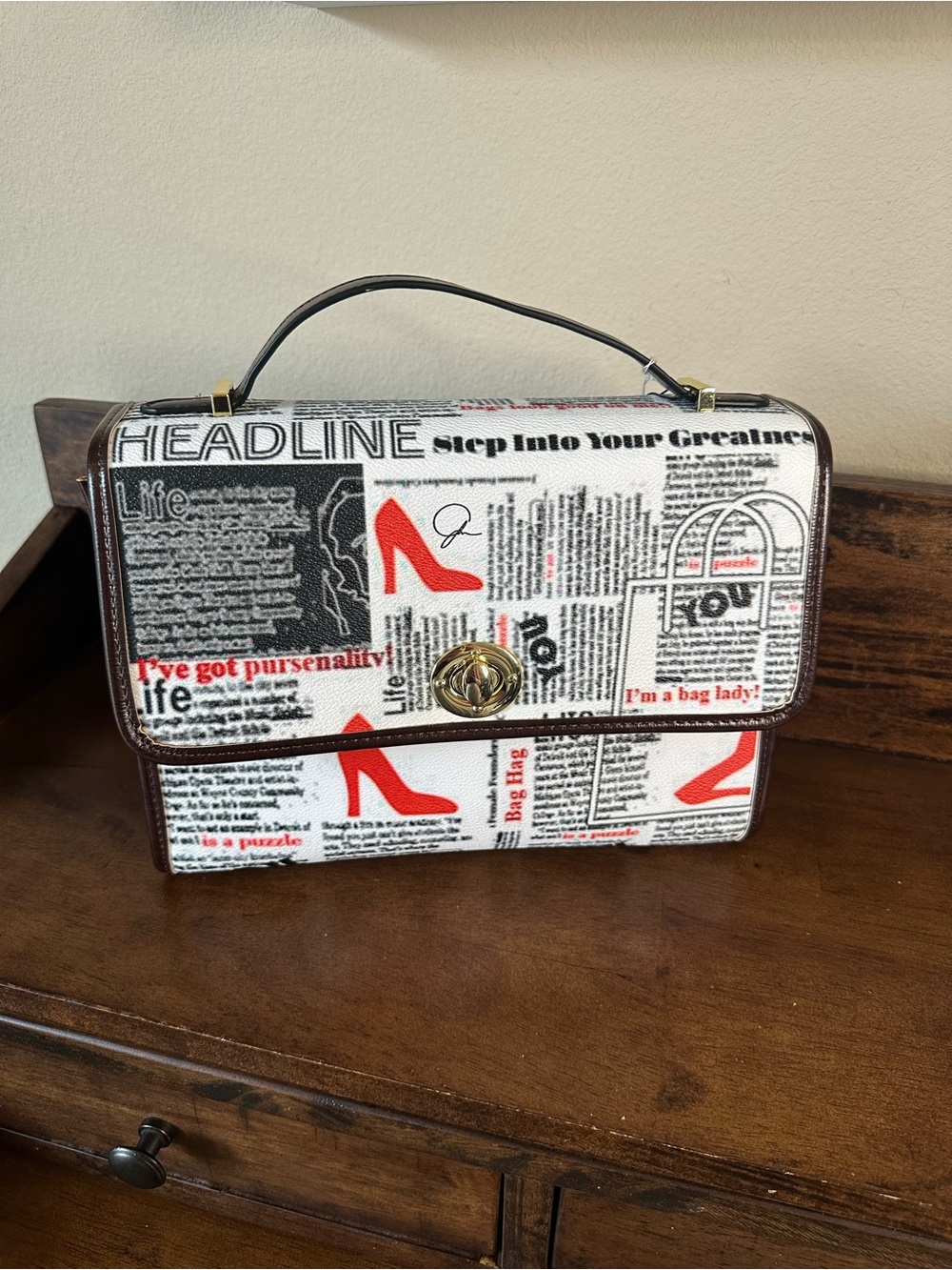 Newspaper Print Design Custom Made Top-Handle Bag
